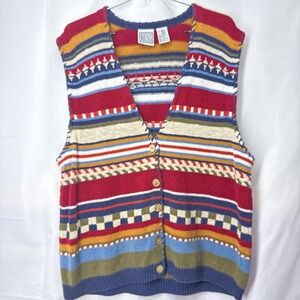 Vintage Cardigan‎ Vest Womens L Sleeveless Colorful Striped Grandmacore